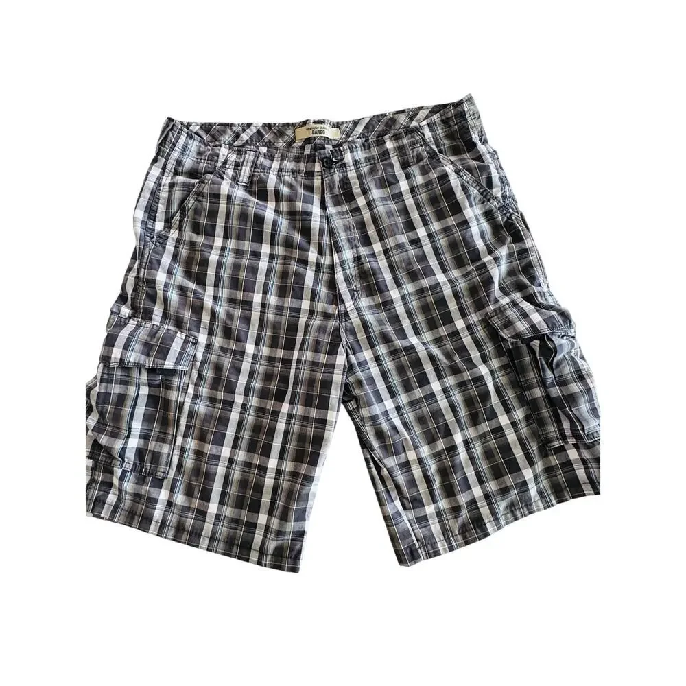Wrangler Men’s Cargo Utility Shorts Plaid Blue Green Size 38